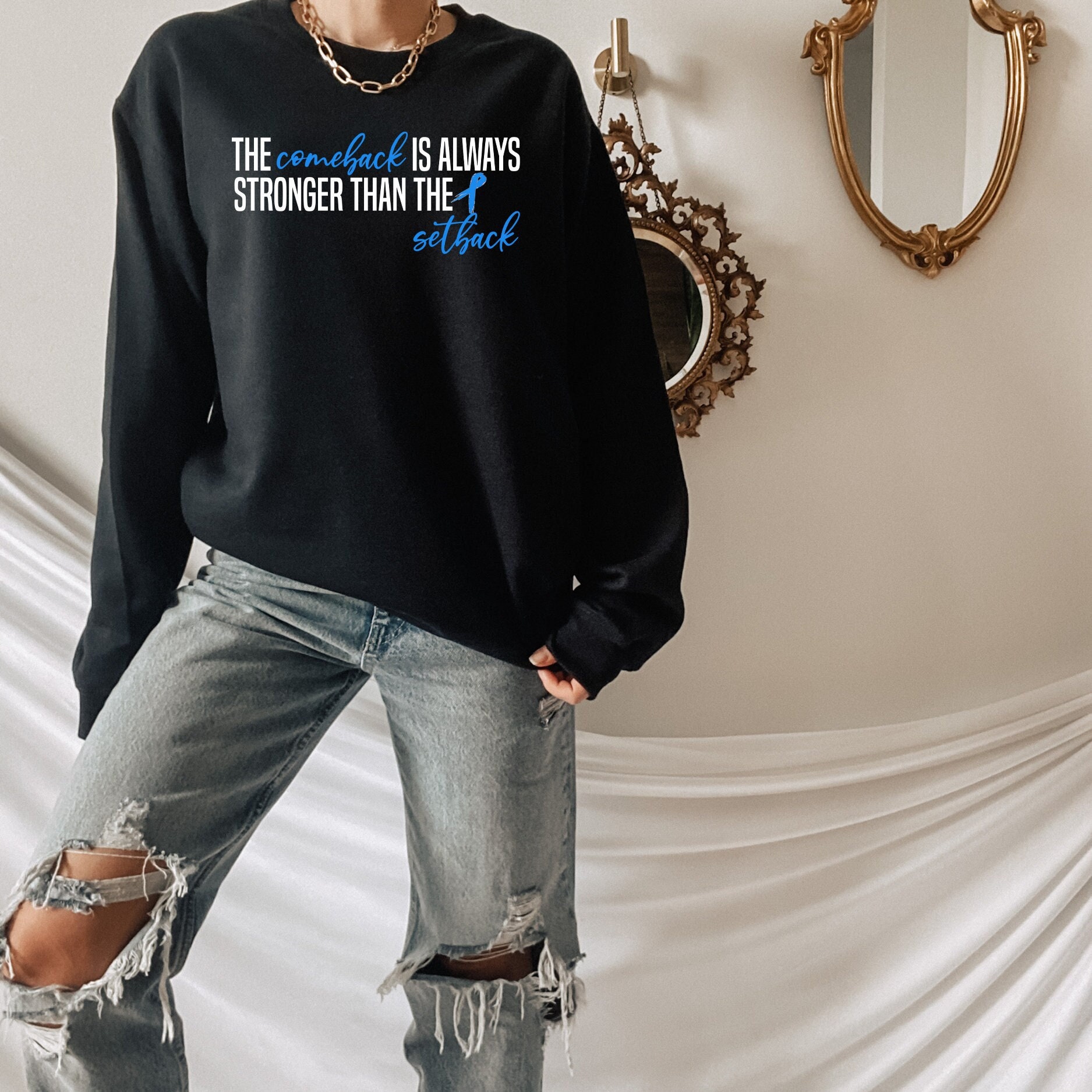 Dickdarm Krebs Sweatshirt Unisex Heavy Blend Crewneck, The Comeback Is Always Stronger Than Setback, Colon Cancer Survivor Geschenk Band Blau Dickdarm Krebs Sweatshirt Unisex Heavy Blend Crewneck, The Comeback Is Always Stronger Than Setback, Colon Cancer Survivor Geschenk Band Blau von AlaineAndEvette