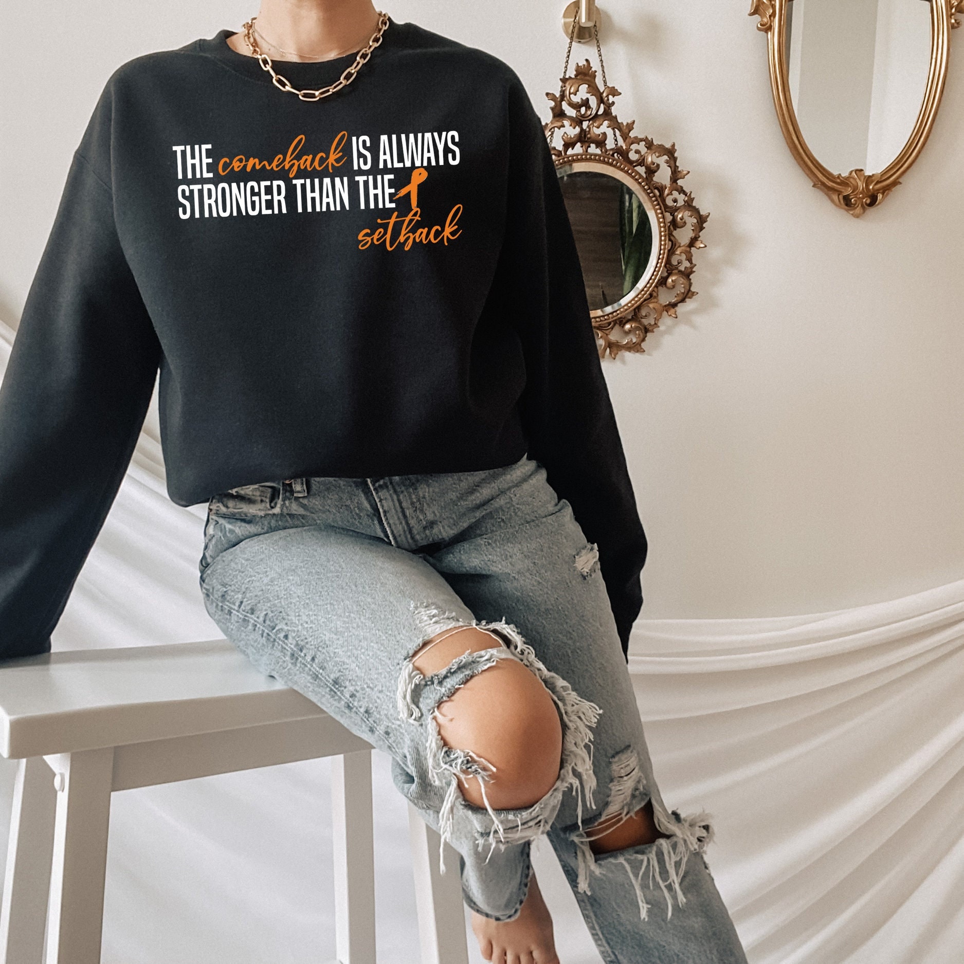 Leukemia Sweatshirt Unisex Heavy Blend Crewneck, The Comeback Is Always Stronger Than Setback, Cancer Survivor Ribbon Orange Leukemia Sweatshirt Unisex Heavy Blend Crewneck, The Comeback Is Always Stronger Than Setback, Cancer Survivor Ribbon Orange von AlaineAndEvette