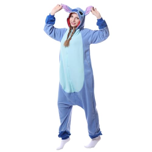 Alaiyaky Stitch Onesie Tierkostüm, Tier Onesie Erwachsene Jumpsuit Damen Schlafanzug Plüsch Pyjama Einteiler Overall mit Kapuze, Karneval Kostüm Ganzkörper Kostüm für Winter Halloween (LTSY-2, M) von Alaiyaky