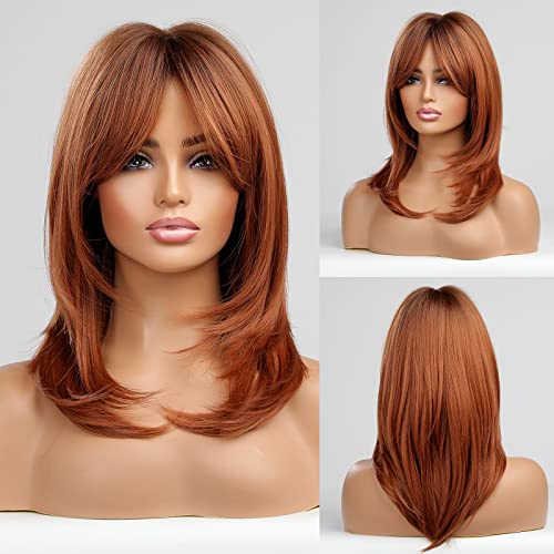 Alanhair Auburn Perücken für Damen, Meaco lange Schichten, Orange, Perücke mit Pony, hitzebeständig, Kunstfaser-Perücken (Naturhaarperücken) von Alanhair