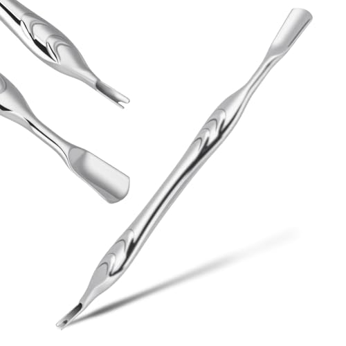 Alaoo Nagelhautschieber mit Gabel, 2 in 1 Edelstahl Metallspatel Cuticle Pusher, Dual Ends Nagelhautgabel, Profi Nagelschieber Spatel Pusher für Bearbeitung Nagelhaut, Maniküre, Pediküre (A) von Alaoo