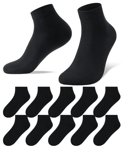 Alaplus 10 Paar Socken Herren 43-46 Sneakersocken Sportscoken Laufsocken Kurze Halbsocken Quarter Baumwolle Atmungsaktiv Unisex, Schwarz von Alaplus