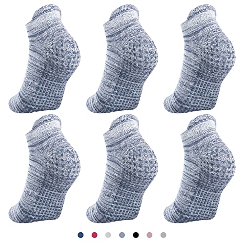 Alaplus 6 Paar Yoga Socken Damen Anti-Rutsch Haussocken Unisex Stoppersocken Baumwolle Sportsocken Pilates Socken Warme kuschelsocken rutschfest Atmungsaktiv, Blau & Grau , 38-47 von Alaplus