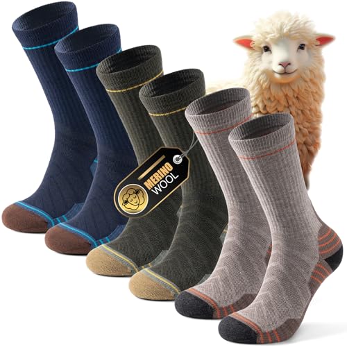 Alaplus Merino Socken Wollsocken Outdoor Trekking-Socken, Professionell Merinowolle Wandersocken, Anti-Blasen Sportsocken Wander Laufsocken für Herren & Damen, 3 Paar, Mehrfarbig, 43-46 von Alaplus