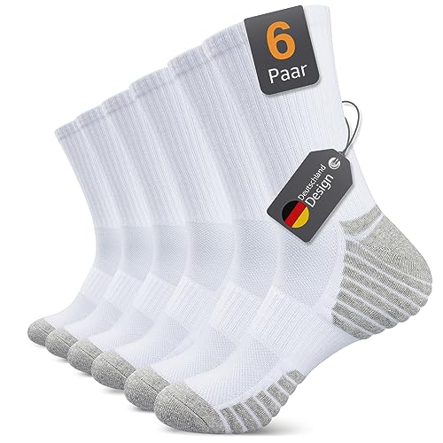 Alaplus Winter Socken Damen 35-38 Professionell Gepolstert Wandersocken 6 Paar Atmungsaktiv Laufsocken Crew Sportsocken Trekkingsocken Baumwolle Tennisocken Arbeitssocken Cushioned Training Socken von Alaplus