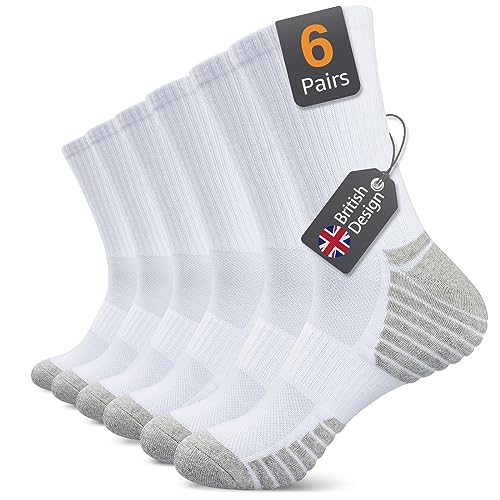 Alaplus Winter Socken Damen 39-42 Professionell Wandersocken 6 Paar Atmungsaktiv Laufsocken Crew Sportsocken Gepolstert Trekkingsocken Baumwolle Tennisocken Arbeitssocken Cushioned Training Socken von Alaplus