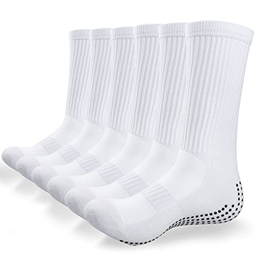 Alaplus Fußballsocken Grip Socken Fussball [Atmungsaktiv & Schweißfest] Rutschfeste Sportsocken Anti-Rutsch Wandersocken Gepolstert Crew Kompressionsstretch Athleticsocke für Basketball Wandern 3 Paar von Alaplus