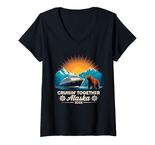 Damen Alaska-Kreuzfahrt 2025: Kreuzfahrt zusammen — Familienurlaubsdesign T-Shirt mit V-Ausschnitt Damen Alaska-Kreuzfahrt 2025: Kreuzfahrt zusammen — Familienurlaubsdesign T-Shirt mit V-Ausschnitt von Alaska 2025 Family Friends Summer Vacation
