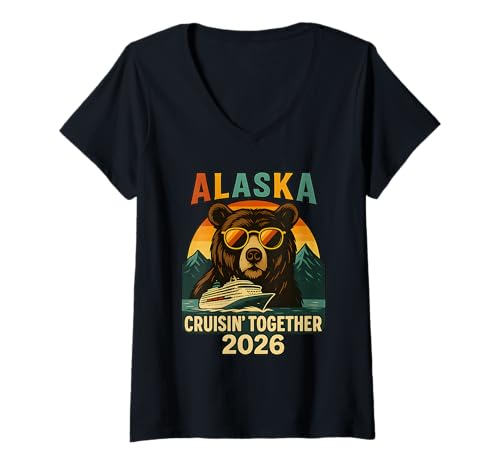 Damen Alaska Cruise 2026 Matching Friends Familienurlaub Herren Kinder T-Shirt mit V-Ausschnitt von Alaska Cruise Family Vacation 2026 Apparel Women
