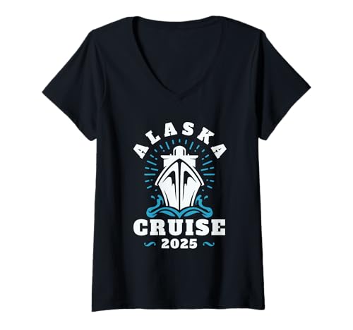 Damen Vintage Alaska Cruise 2025 Familienurlaub T-Shirt mit V-Ausschnitt Damen Vintage Alaska Cruise 2025 Familienurlaub T-Shirt mit V-Ausschnitt von Alaska Cruisin Family Friends Summer Trip