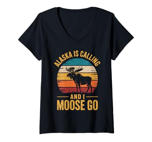 Damen Alaska is Calling and I Moose Go T-Shirt mit V-Ausschnitt Damen Alaska is Calling and I Moose Go T-Shirt mit V-Ausschnitt von Alaska Elch Reisender Abenteuer Natur Tierwelt