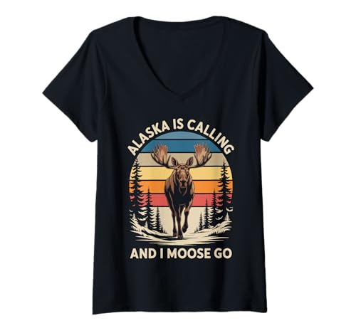 Damen Alaska is Calling and I Moose Go T-Shirt mit V-Ausschnitt Damen Alaska is Calling and I Moose Go T-Shirt mit V-Ausschnitt von Alaska Elch Reisender Abenteuer Natur Tierwelt