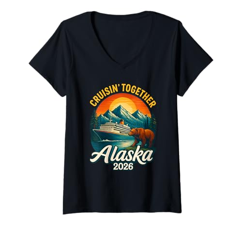 Damen Alaska-Kreuzfahrt 2026: Gemeinsame Kreuzfahrt mit Familie und Freunden T-Shirt mit V-Ausschnitt Damen Alaska-Kreuzfahrt 2026: Gemeinsame Kreuzfahrt mit Familie und Freunden T-Shirt mit V-Ausschnitt von Alaska Family Cruise 2026 Together Apparel