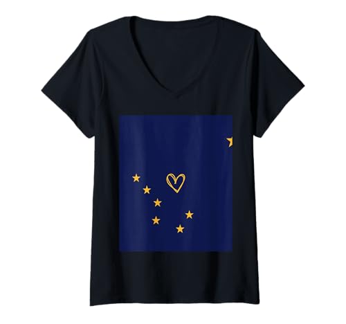 Damen Alaska Flagge Alaska Heart Proud Heritage State Pride T-Shirt mit V-Ausschnitt Damen Alaska Flagge Alaska Heart Proud Heritage State Pride T-Shirt mit V-Ausschnitt von Alaska Flag Alaskan Proud State Pride Gifts Idea