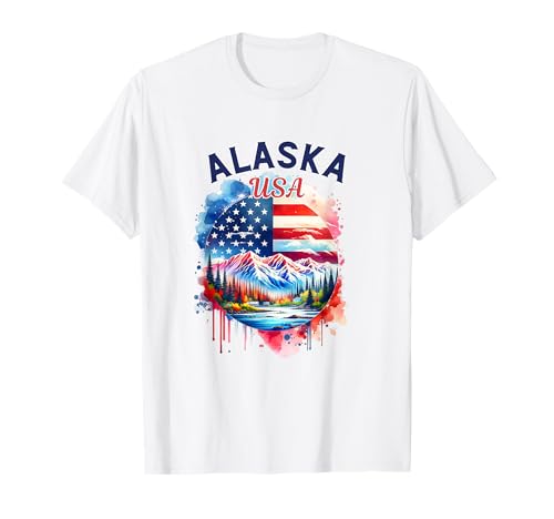 Alaska Alaskan USA Flagge Wandern Camping Angeln Männer Frauen Kinder T-Shirt von Alaska Gifts Alaskan Apparel