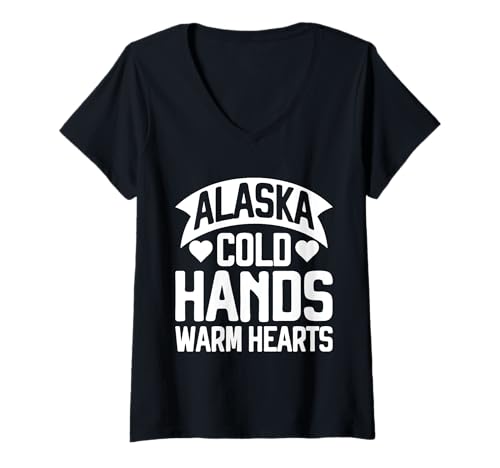 Damen Alaska Kalte Hände Warme Herzen Alaska T-Shirt mit V-Ausschnitt von Alaska Gifts