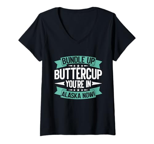 Damen Bündel Buttercup Du bist jetzt in Alaska Alaska T-Shirt mit V-Ausschnitt Damen Bündel Buttercup Du bist jetzt in Alaska Alaska T-Shirt mit V-Ausschnitt von Alaska Gifts