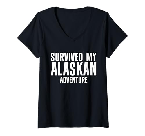 Damen Ich Habe Mein Alaska-Abenteuer Alaska überlebt T-Shirt mit V-Ausschnitt Damen Ich Habe Mein Alaska-Abenteuer Alaska überlebt T-Shirt mit V-Ausschnitt von Alaska Gifts