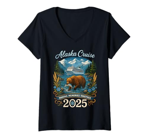 Damen Alaska Cruise Making Memories Together 2025 T-Shirt mit V-Ausschnitt von Alaska Kreuzfahrt Naturerlebnis 2025