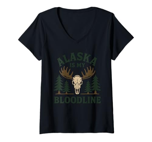 Damen Alaskan Wilderness Pride Last Frontier Elch Bär Pfote T-Shirt mit V-Ausschnitt Damen Alaskan Wilderness Pride Last Frontier Elch Bär Pfote T-Shirt mit V-Ausschnitt von Alaska Native Pride Rugged Outdoor Wilderness