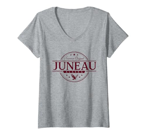 Damen Juneau Alaska – Juneau AK Label T-Shirt mit V-Ausschnitt Damen Juneau Alaska – Juneau AK Label T-Shirt mit V-Ausschnitt von Alaska Souvenir Cos.