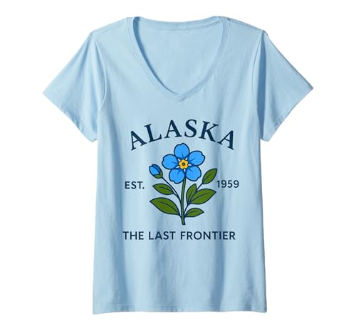 Damen Alaska Flower State Souvenir Heimatstadt Est 1959 Frontier T-Shirt mit V-Ausschnitt Damen Alaska Flower State Souvenir Heimatstadt Est 1959 Frontier T-Shirt mit V-Ausschnitt von Alaska Tee Company LTD