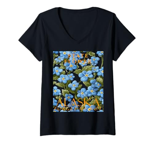 Damen Alaska Territory Flower Artistic Vergissmeinnicht T-Shirt mit V-Ausschnitt Damen Alaska Territory Flower Artistic Vergissmeinnicht T-Shirt mit V-Ausschnitt von Alaska Territory Symbols Gifts & Tees taiche
