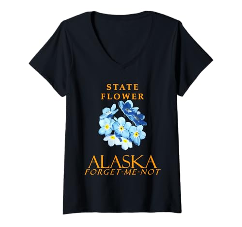 Damen Alaska Territory Flower Myosotis Vergissmeinnicht T-Shirt mit V-Ausschnitt Damen Alaska Territory Flower Myosotis Vergissmeinnicht T-Shirt mit V-Ausschnitt von Alaska Territory Symbols Gifts & Tees taiche