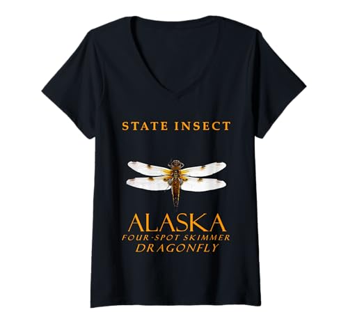 Damen Alaska Territory Insect The Four Spot Skimmer Libelle T-Shirt mit V-Ausschnitt von Alaska Territory Symbols Gifts & Tees taiche