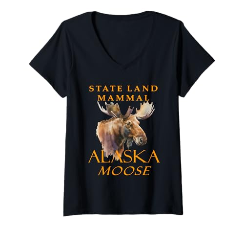 Damen Alaska Territory Land Säugetier Der Elch Künstlerischer Vektor T-Shirt mit V-Ausschnitt Damen Alaska Territory Land Säugetier Der Elch Künstlerischer Vektor T-Shirt mit V-Ausschnitt von Alaska Territory Symbols Gifts & Tees taiche