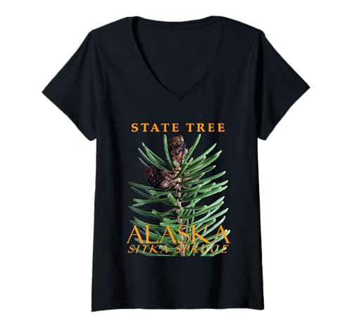 Damen Alaska Territory Tree The Sitka Fichte T-Shirt mit V-Ausschnitt von Alaska Territory Symbols Gifts & Tees taiche