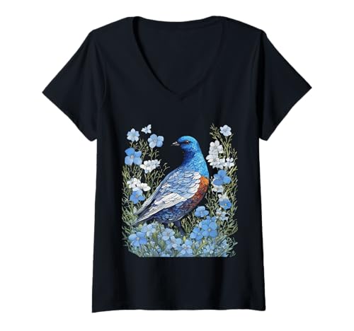 Damen Willow Ptarmigan Grouse And Forget-Me-Not T-Shirt mit V-Ausschnitt Damen Willow Ptarmigan Grouse And Forget-Me-Not T-Shirt mit V-Ausschnitt von Alaska Territory Symbols Gifts & Tees taiche