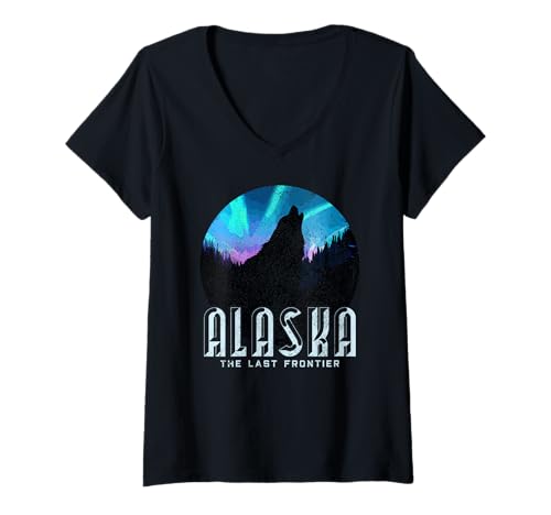 Damen Alaska – Wolf The Last Frontier Natur Souvenir Geschenk T-Shirt mit V-Ausschnitt von Alaska The Last Frontier - Apparel & Gifts