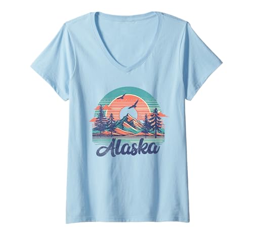 Damen Alaska T-Shirt mit V-Ausschnitt von Alaska USA Outdoor Vintage