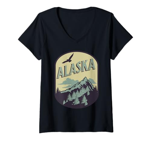 Damen Alaska T-Shirt mit V-Ausschnitt von Alaska USA Outdoor Vintage