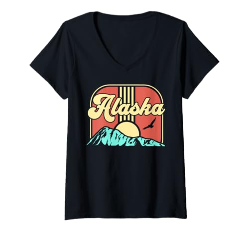 Damen Alaska T-Shirt mit V-Ausschnitt von Alaska USA Outdoor Vintage