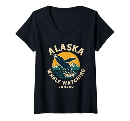 Damen Alaska Reise Walbeobachtung Juneau T-Shirt mit V-Ausschnitt Damen Alaska Reise Walbeobachtung Juneau T-Shirt mit V-Ausschnitt von Alaska Walbeobachtung Souvenirs
