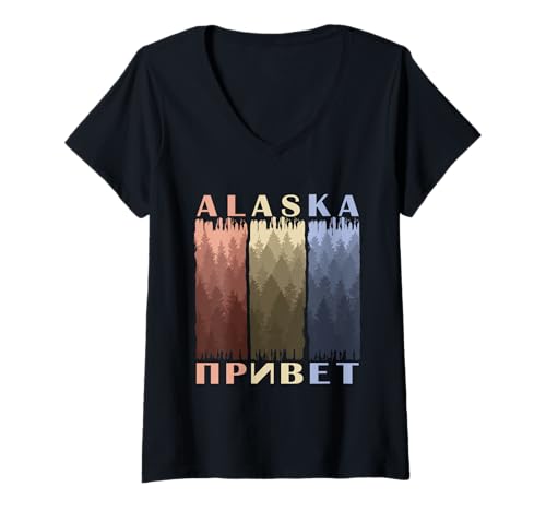 Damen Wald Bäume Landschaft USA Alaska Hallo Gruß Russisch T-Shirt mit V-Ausschnitt Damen Wald Bäume Landschaft USA Alaska Hallo Gruß Russisch T-Shirt mit V-Ausschnitt von Alaska Wald Hallo Gruß Russisch privet