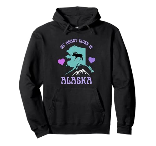 My Heart Lives in Alaska Damen Lila Retro Groovy Pullover Hoodie von Alaska and Outdoors for Women