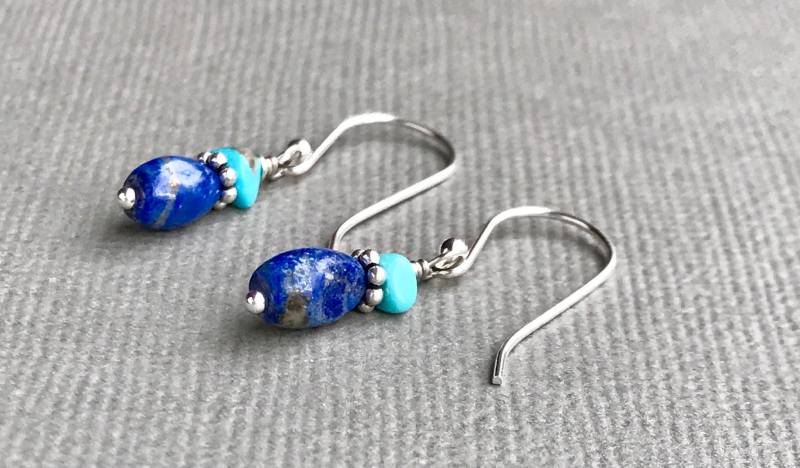 Dornröschen Türkis Lapis Ohrringe Sterling Silber Ohrhänger von AlaskaDaisy