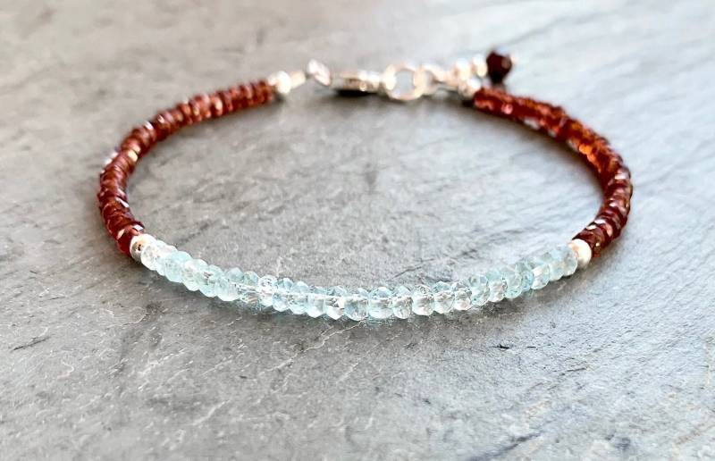 Granat Und Aquamarin Armband Sterling Silber Edelstein Schmuck von AlaskaDaisy