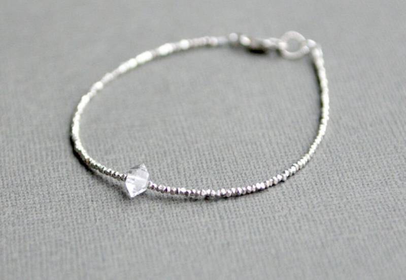 Herkimer Diamant Armband Sterlingsilber Perlen, April Geburtsstein von AlaskaDaisy