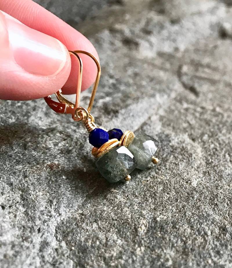 Moos Aquamarin Lapis Lazuli Ohrringe Sterling Silber Oder Gold Gefüllt von AlaskaDaisy