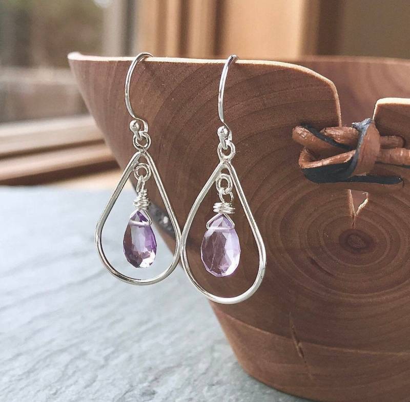 Rosa Amethyst Ohrringe Sterling Silber Teardrop Briolette Edelstein-Creolen von AlaskaDaisy