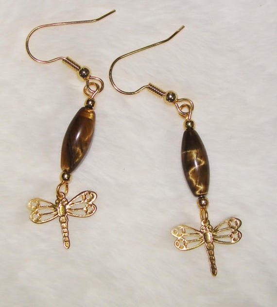 Tigerauge Ohrringe Mit Drachenfliegen von AlaskaFurExchange