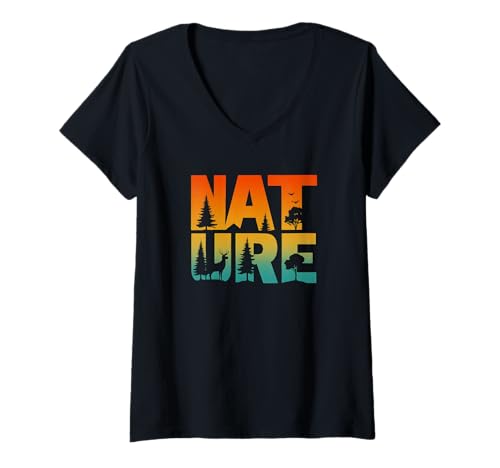 Damen Natur Vintage Outdoor Wildnis Wildlife Wandern Abenteuer T-Shirt mit V-Ausschnitt Damen Natur Vintage Outdoor Wildnis Wildlife Wandern Abenteuer T-Shirt mit V-Ausschnitt von Alaskan Adventure Apparel