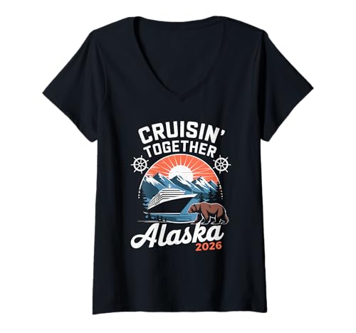 Damen Cruisin Together Alaska 2026 Retro Erlebnis Alaska T-Shirt mit V-Ausschnitt Damen Cruisin Together Alaska 2026 Retro Erlebnis Alaska T-Shirt mit V-Ausschnitt von Alaskan Cruise Adventure 2026 Reise Nostalgie