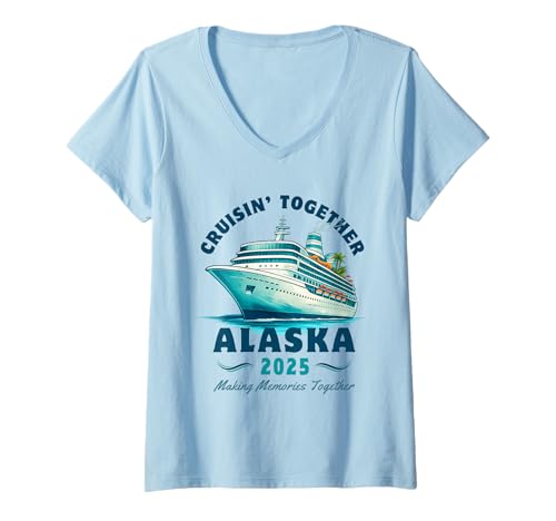 Damen Cruisin' Together Alaska 2025 Familienausflug T-Shirt mit V-Ausschnitt von Alaskan Cruise Family Friends Matching 2025