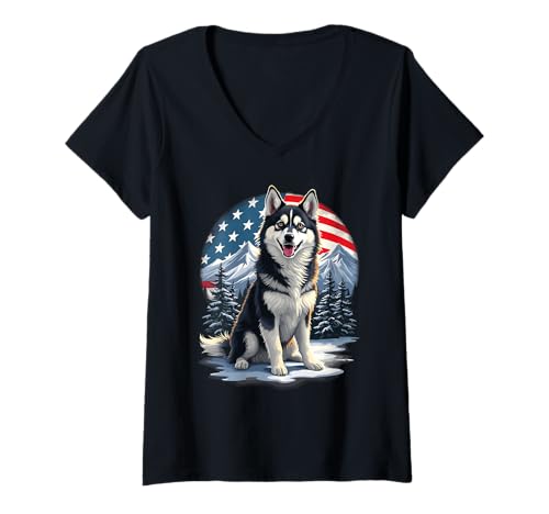 Damen Stolzer Alaskan Klee Kai Hundebesitzer T-Shirt mit V-Ausschnitt von Alaskan Klee Kai Hundebesitzer Liebe Natur