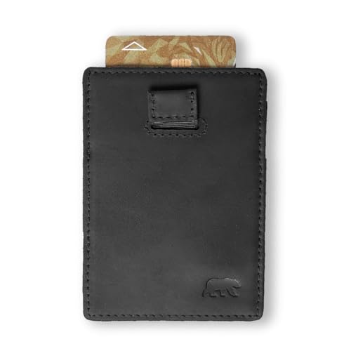 Alaskan MAKER - Kompakte Geldbörse aus Vollnarbenleder – Magische Aufbewahrung für Karten und Geldscheine – RFID-Schutz gegen Quetschungen – bis zu 16 Karten – Pull-Out-System., Schwarz , H10,5cm x von Alaskan MAKER